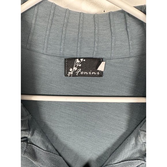 Fenini Womens Medium Top Blouse Lagenlook Button Up Long Sleeve Pockets Collared - Picture 10 of 10